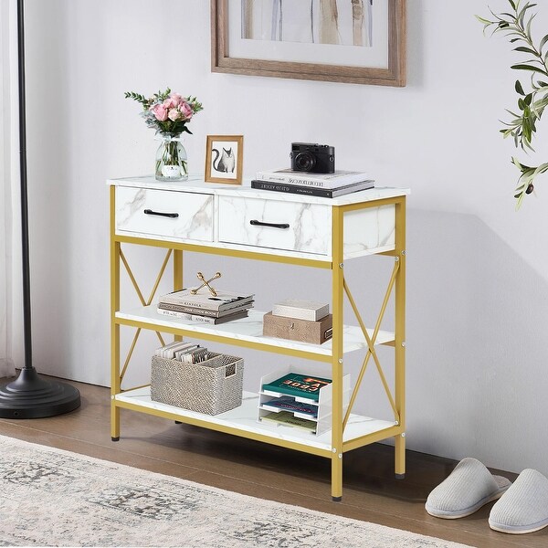 Kinbor Console Table with Drawers, Modern Entryway sofa Table w/ 3 Tiers Storage Shelves for Entryway, Living Room Furniture