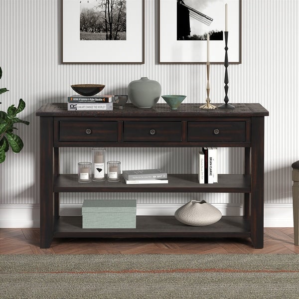 Side Table Console Table, Sofa Side Table with 3 Drawers and 2 Shelves