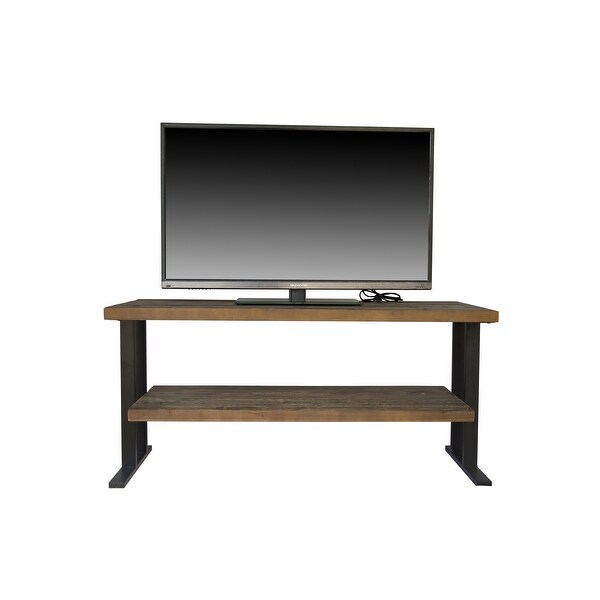 Media Console Table with one shelf, Natural Reclaimed wood and black finish