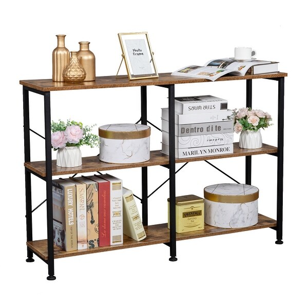 3-Tier Console Sofa Table, Industrial Foyer Table for Living Room, Entry Way, Hallway, Rustic Brown RT - 44.5