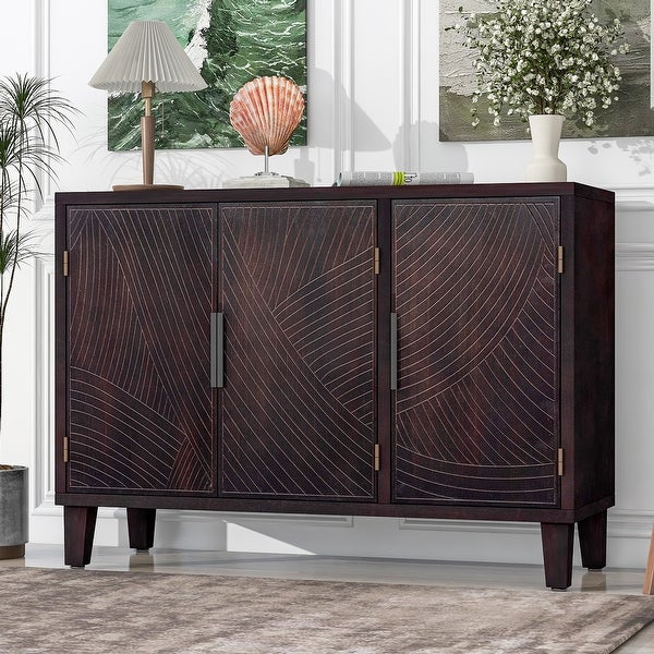 Accent Storage Sideboard with Antique Pattern Doors, Classic Wooden Console Cabinet for Hallway, Entryway, Living Room, Bedroom