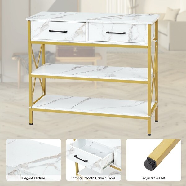 Kinbor Console Table with Drawers, Modern Entryway sofa Table w/ 3 Tiers Storage Shelves for Entryway, Living Room Furniture