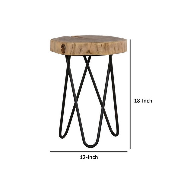 18 Inch Side Table, Wood Tabletop, Hairpin Style Iron Legs, Brown, Black - 12L x 12W x 18H