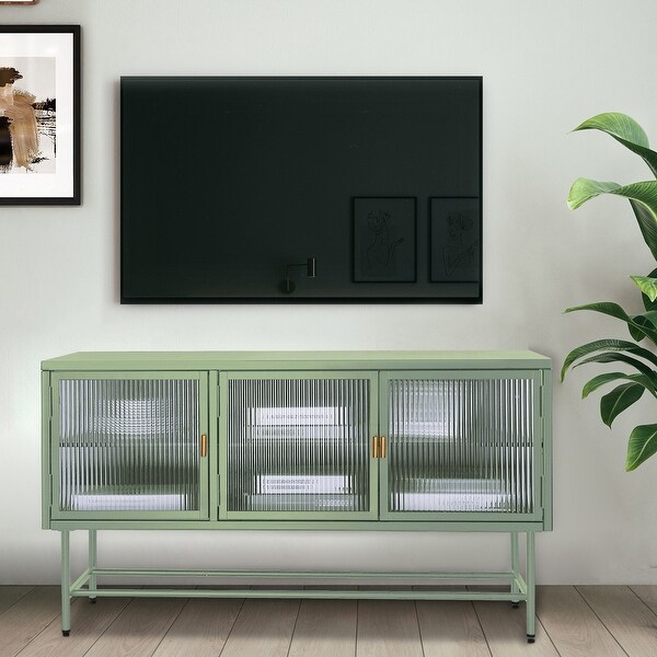 TV Console Table with Enclosed Storage, Wide Countertop Glass Doors, Detachable Shelves