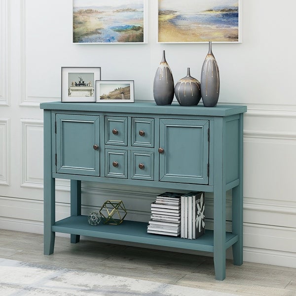 Cambridge Series Buffet Sideboard Console Table with Bottom Shelf (Dark Blue),Narrow for Entryway, Living Room, Hallway - 46