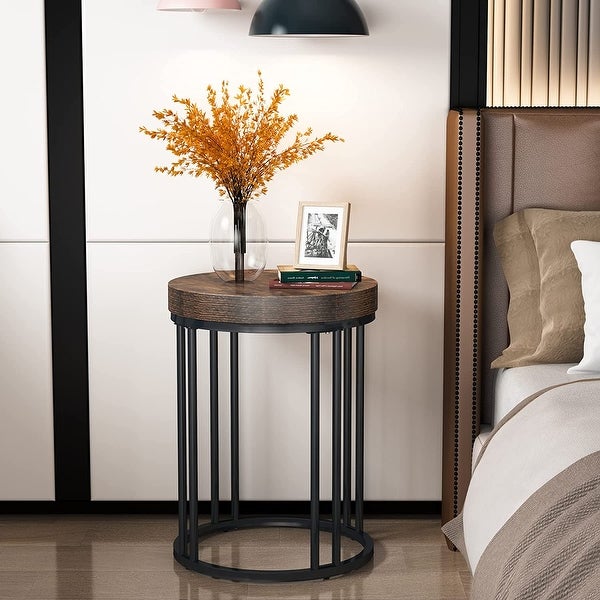 Round Side Table End Table for Living Room Bedroom, Thick Sturdy - 9.69 x 9.84 x 23.62 inches