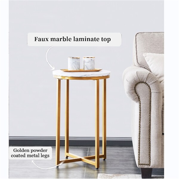 Side Table,End Table,Gold and White