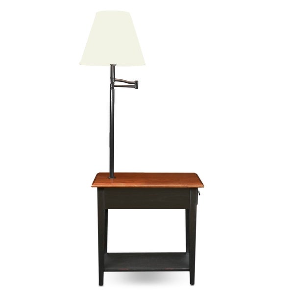 Leick Home 9037-MED One Drawer Swing Arm Lamp Side Table with Shelf, Medium Oak