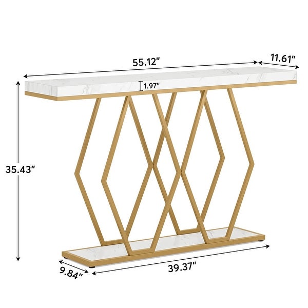 55 Inch Gold Console Table, Modern Entryway Sofa Table with Fuax Marble Finish