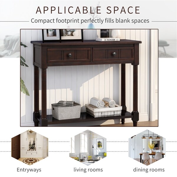 Daisy Series Traditional Design Console Table with 2 Drawers and Open Style Bottom Shelf, Wood Entryway Table for Living Room