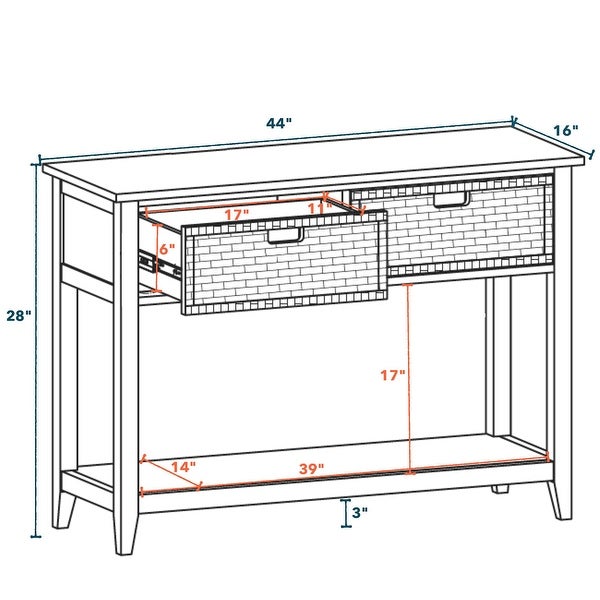 Modern Style Console Table, Sofa Table With 2 Baskets And Shelf