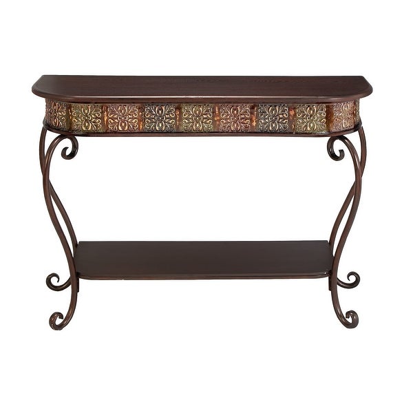 Traditional Brown Wood and Metal Console, Entryway, Hallway Table with Ornate Detailing and Round Edges, 43