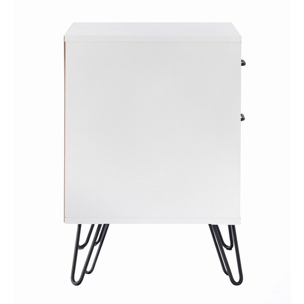 Harper 24 Inch Handcrafted Modern Wood Nightstand, 3 Drawers, Metal Hairpin Legs, White