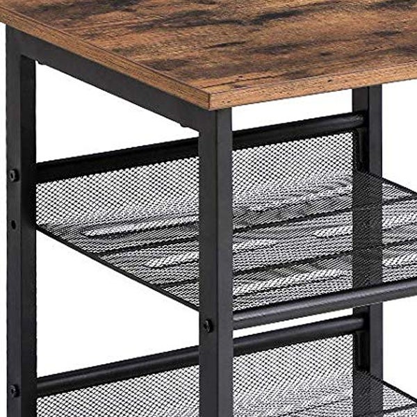 Wooden Side Table with Metal Mesh Shelves, Set of 2, Black and Brown - 19.7 H x 15.7 W x 15.7 L Inches