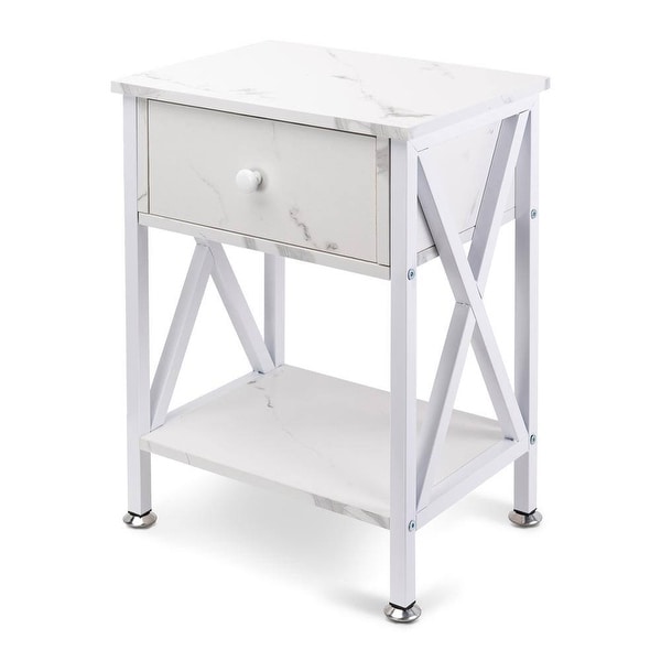 Nightstand with Drawer and Open Storage Shelves, Bedside End Table for Bedroom Living Room