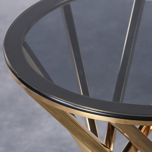 Round Glass Top Side Table with Stainless Steel Frame for Living Room, Modern Spiral Center Table Small Coffee Table End Table