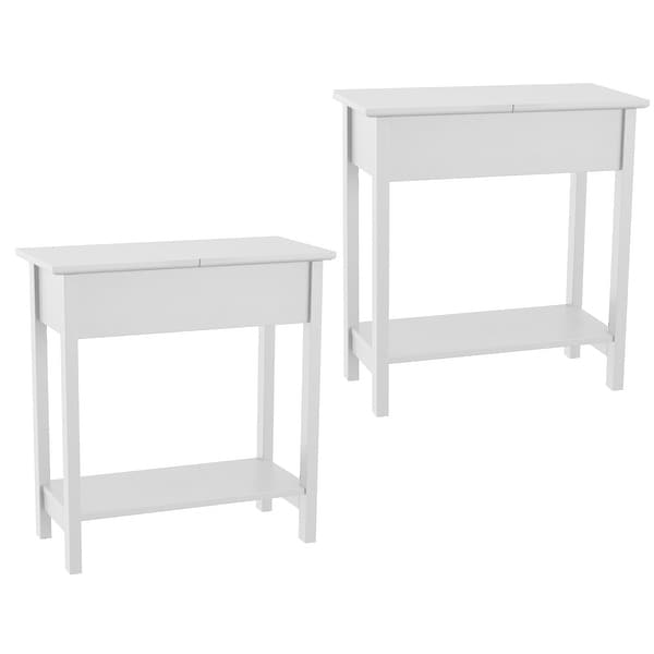 Lavish Home Set of 2 Flip Top Console Tables, White