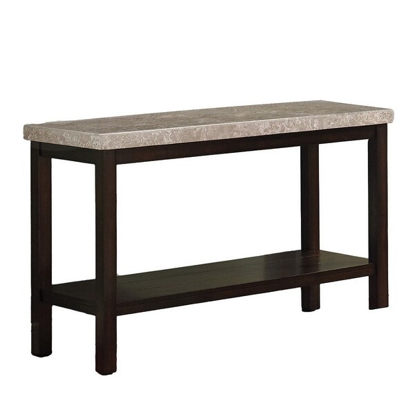 Wood and Marble Console Table with Open Shelf, Brown and Gray