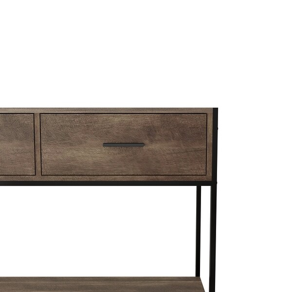 Classic Console Table with Two Top Drawers and Open Shelf,Vintage Storage with Sturdy Metal Frame