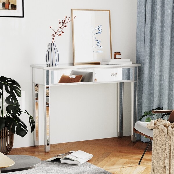 Mirrored Console Table Entry Table with 2 Drawers, Accent Sofa Table for Living Room