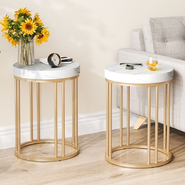 Round Side Table End Table for Living Room Bedroom, Thick Sturdy - 9.69 x 9.84 x 23.62 inches
