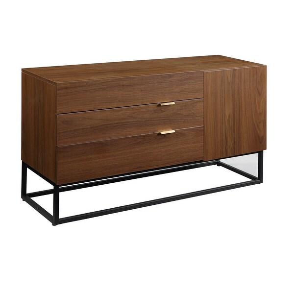 Console Table in Walnut and Black Finish Retro Design Console Table with Two Open Shelves, Console Tables