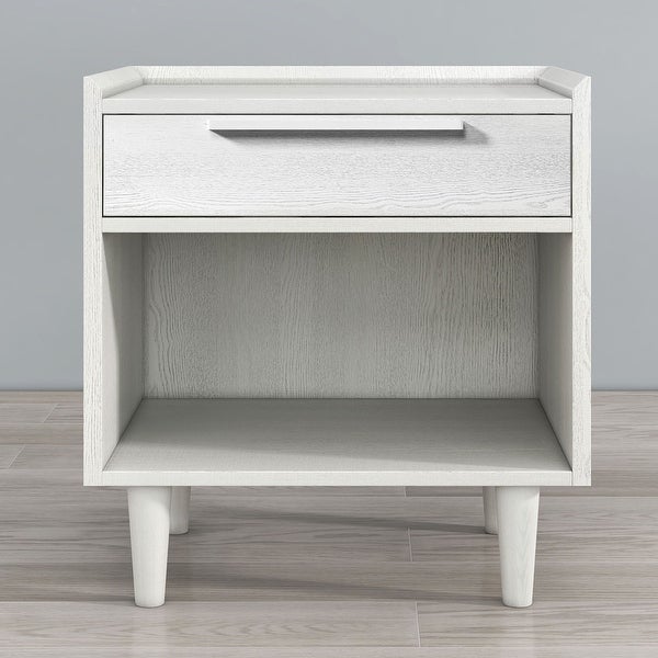Modern Style Manufactured Wood 1 Drawer Nightstand Side Table with Wood Legs, White