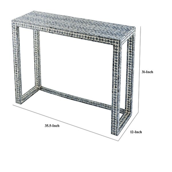 36 Inch Accent Console Table, Capiz Shell Inlay, Rectangular, Gray