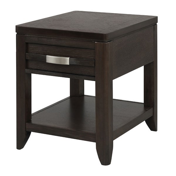 Joni 25 Inch Side End Table, 1 Drawer and Shelf, Espresso Brown Acacia Wood