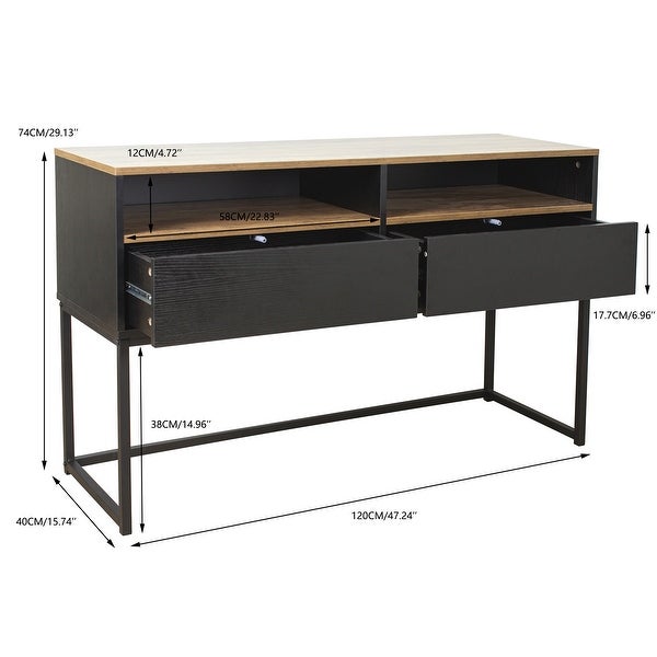 Console Sofa Table with 2 Open Shelves and 2 Drawers for Living Room, Brown (47.24''x15.75''x29.13'')