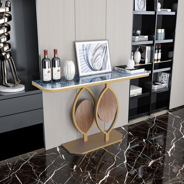 Narrow Console Table with Multicolored Marble Top - 47.1 x 11.7 x 30.7inch