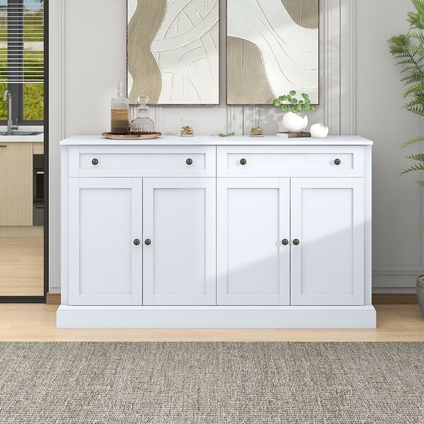 White Wood Entryway Console Table Storage Sideboard with 2 Drawers