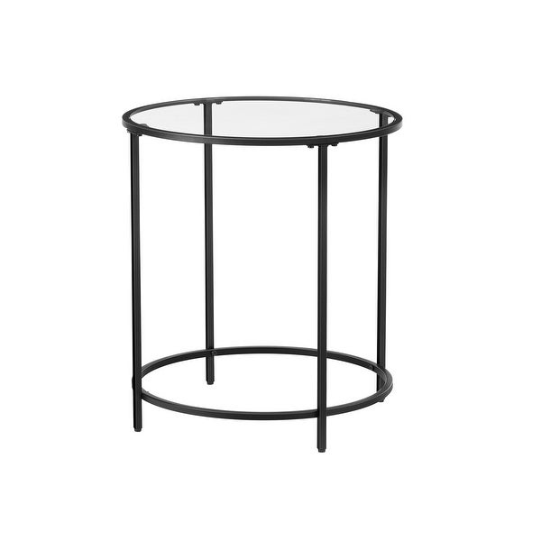 Round Side Table, Glass End Table with Metal Frame, Small Coffee Accent Table, Bedside Table, Modern Style - 19.7