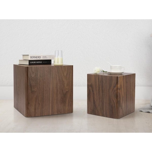 2 Piece Nesting Center Tables Wooden Square Coffee Tables Modern Geometrical Side Tables for Living Room, Bedroom