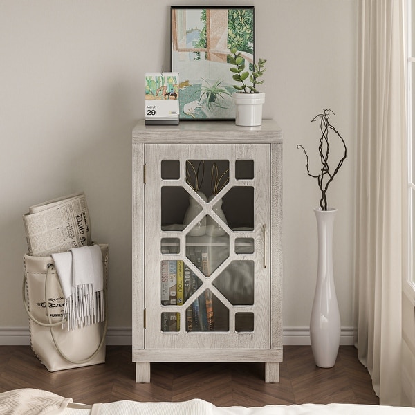 COZAYH Modern Farmhouse Cabinet with 2 Shelves, Retro Tall Nightstand End Table for Bedroom, Living Room, Light Gray