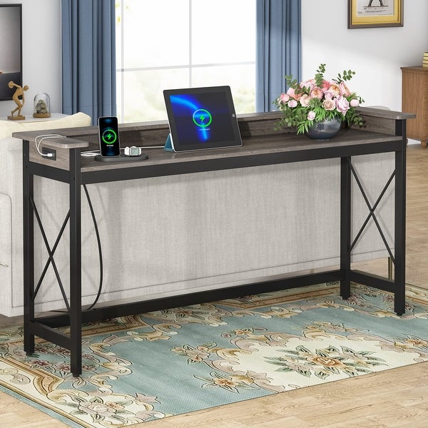 Console Table with Outlets and USB Ports, 71 inch Long Sofa Table Behind Couch