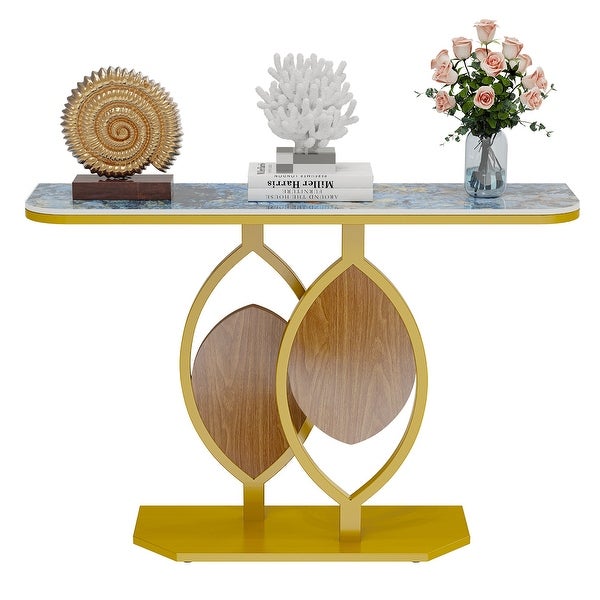Narrow Console Table with Multicolored Marble Top - 47.1 x 11.7 x 30.7inch