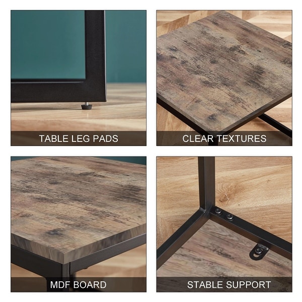 Square Coffee Table, 22.8 inch Industrial Cocktail Table, Large Accent Center Table Table Wood Tabletop with Metal Frame