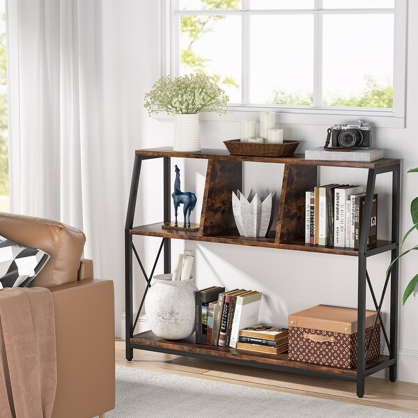 Console Table, 43 Inch Small White Entryway table with Storage Shelves