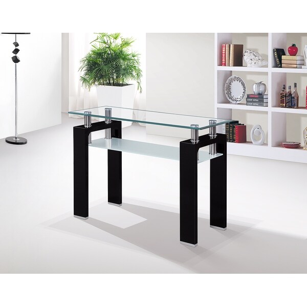 Tempered Glass Top Rectangular Double-Layer Console Table with MDF Legs, For Living Room, Foyer Console Table
