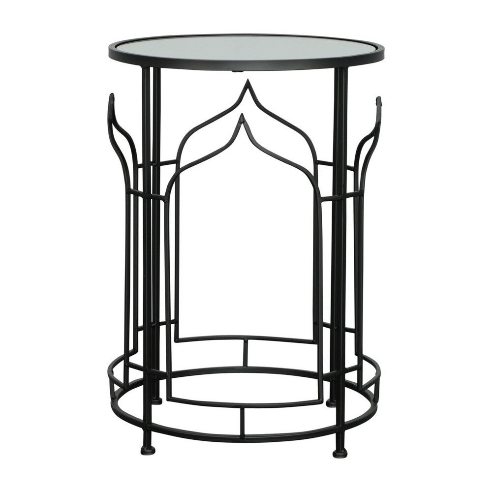 23 Inch Modern Side Table, Glass Top, Geometric Design, Set of 2, Black - 44 H x 30 W x 30 L Inches