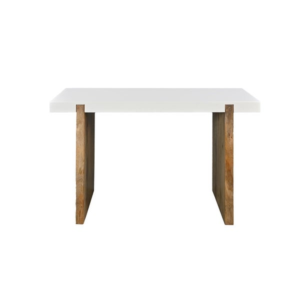 Kerry 48 Inch Rectangular Mango Wood Console Table, Sled Base, Glossy White, Natural Brown