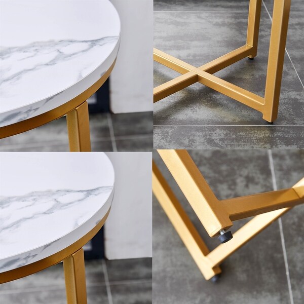 Side Table,End Table,Gold and White