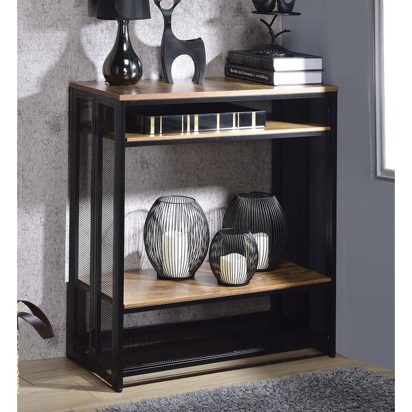 Side Table Foldable Sofa Table W/ Wood Top, Console Table, Antique Oak