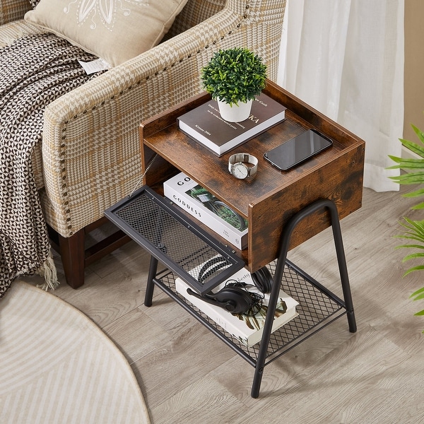 Taomika, ( Set of 2 ) Mid century Modern Side Table/End Table ,Rustic Brown