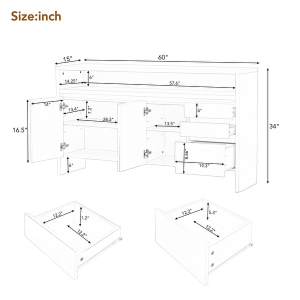 Nestfair White Storage Cabinet with Double-Storey Tabletop and Three Drawers