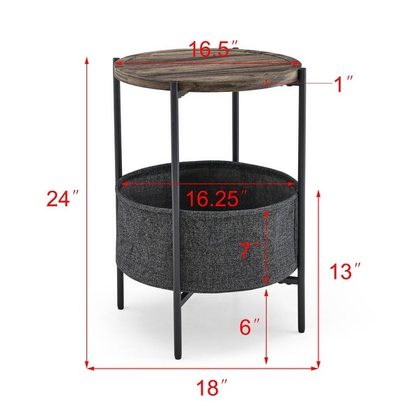 Modern Accent End Table/Side/Leisure Table Tables with Storage Basket, Grey Cloth Bag, for Living Room/Bedroom Furniture