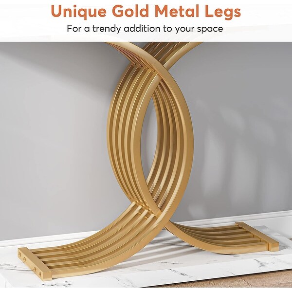 Console Table, Faux Marble Hallway Table with Geometric Metal Legs - 11.81