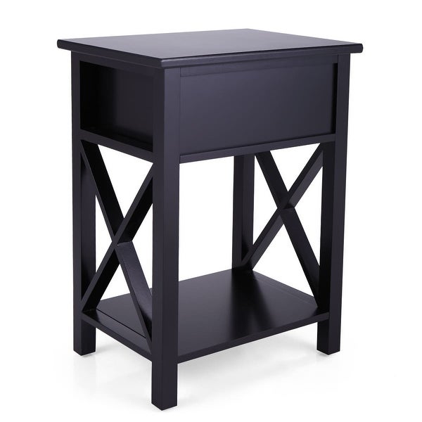 2 Piece Coffee Table with One Drawer Bedside Table X-Shaped Side Table with Storage Shelf End Table for Living Room,Bedroom