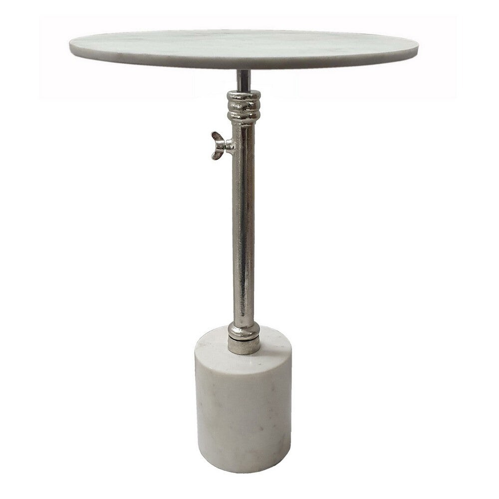 24 Inch Side Table, Aluminum Frame, Smooth Marble Top, Pedestal Base, White - 17.7L x 17.7W x 24H, in inches